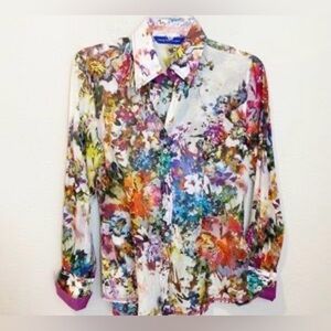 Georg Roth Vibrant Floral silk cotton blend Button Down Shirt